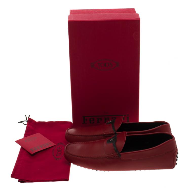 Pre Owned Tod's for Ferrari Red Leather Loafers Size 42.5