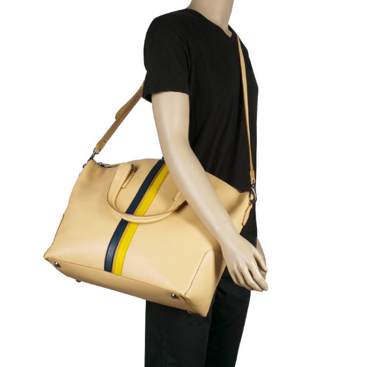 Pre Owned Tod's Nude Leather Double Striped Travel Bag