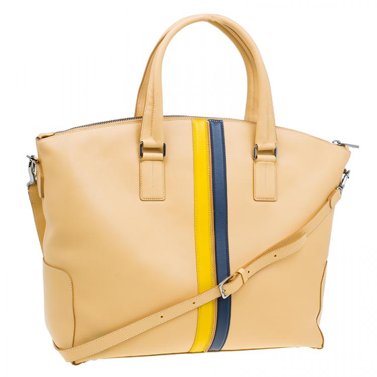 Pre Owned Tod's Nude Leather Double Striped Travel Bag