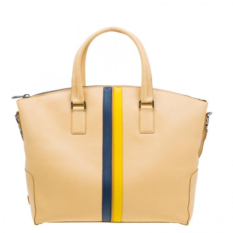 Pre Owned Tod's Nude Leather Double Striped Travel Bag