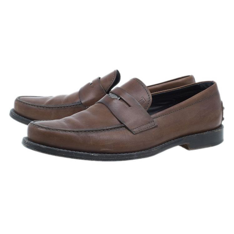 Pre Owned Tod's Brown Leather Penny Loafers Size 41