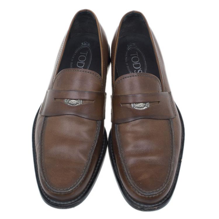 Pre Owned Tod's Brown Leather Penny Loafers Size 41