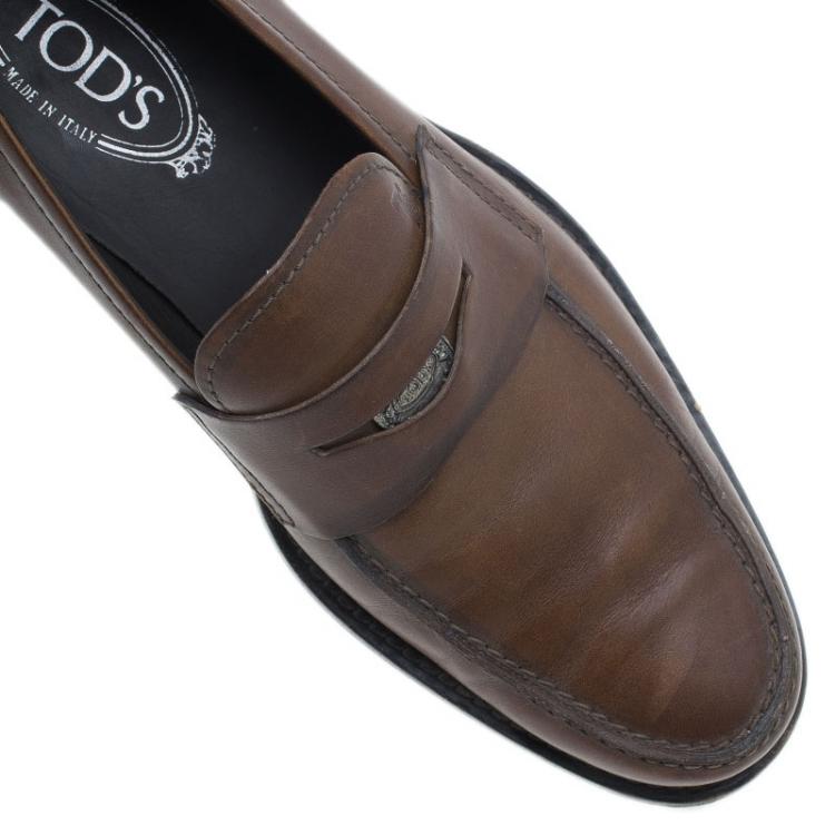 Pre Owned Tod's Brown Leather Penny Loafers Size 41