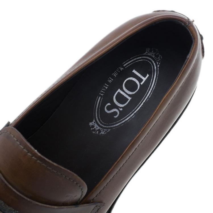 Pre Owned Tod's Brown Leather Penny Loafers Size 41
