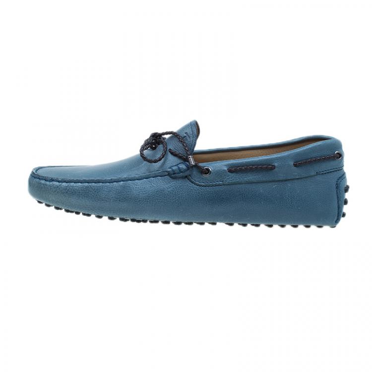 Pre Owned Tod's Blue Leather Bow Loafers Size 43