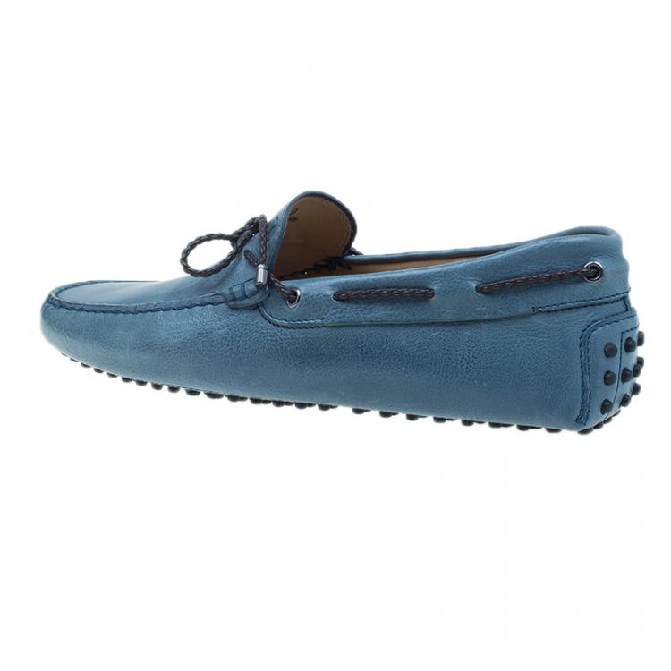 Pre Owned Tod's Blue Leather Bow Loafers Size 43