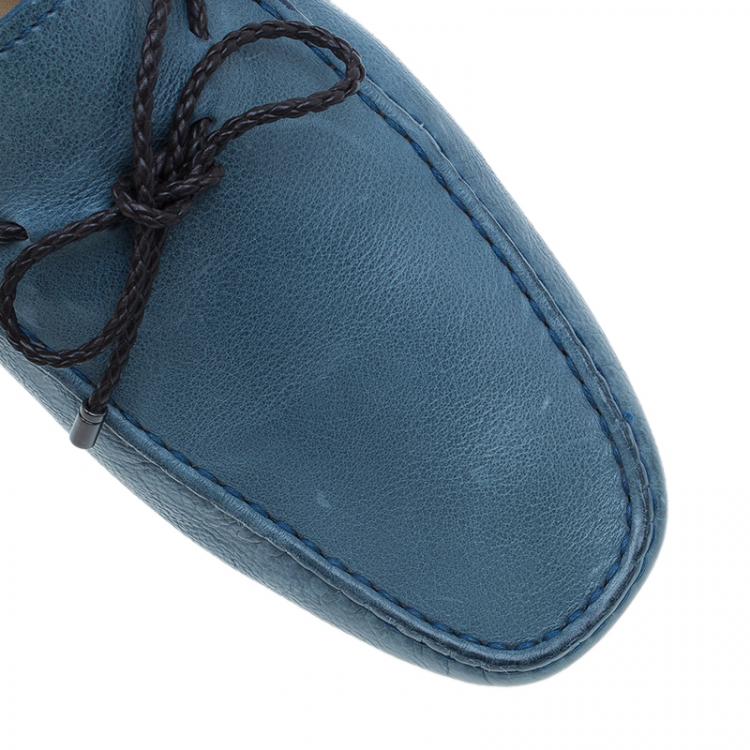 Pre Owned Tod's Blue Leather Bow Loafers Size 43
