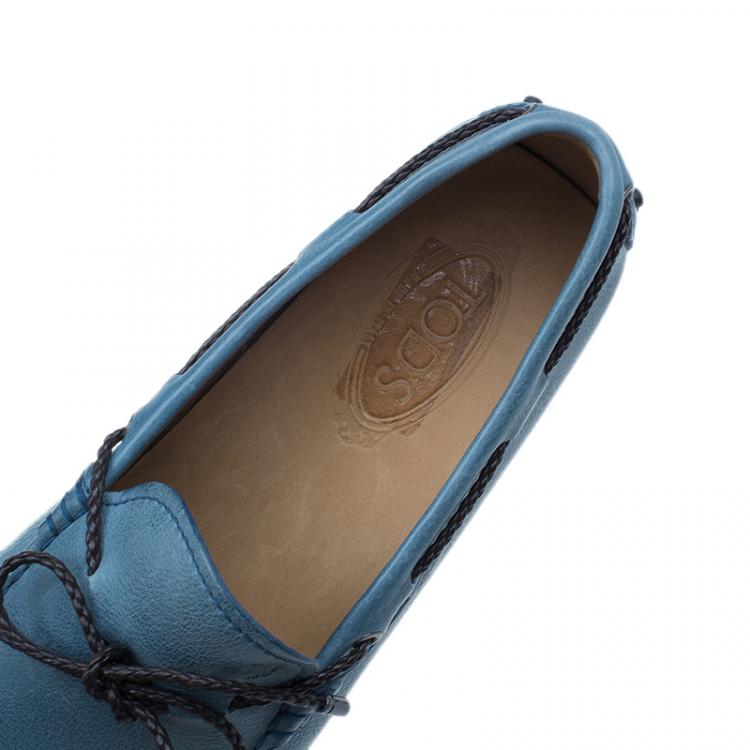 Pre Owned Tod's Blue Leather Bow Loafers Size 43