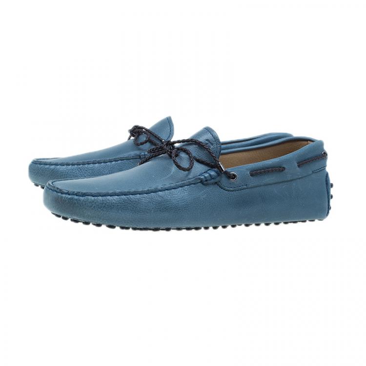 Pre Owned Tod's Blue Leather Bow Loafers Size 43