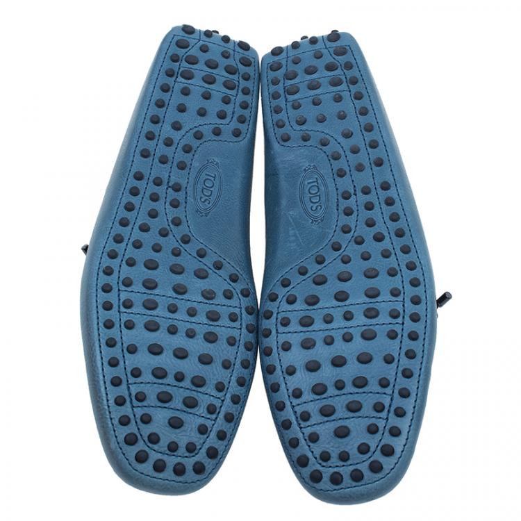 Pre Owned Tod's Blue Leather Bow Loafers Size 43