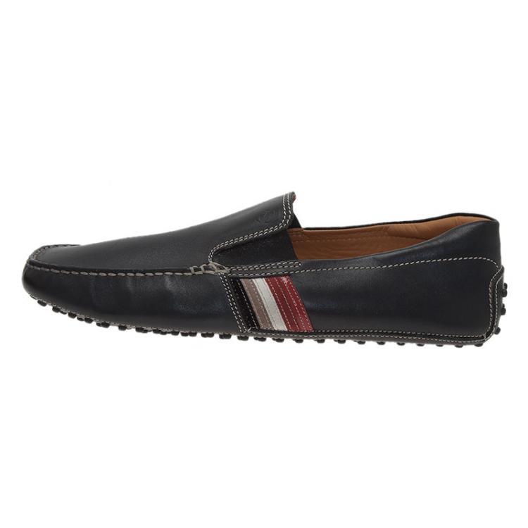 Pre Owned Tod's for Ferrari Black Leather and Suede Striped Loafers Size 43.5