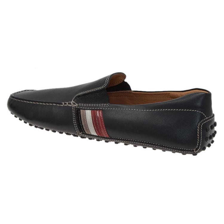 Pre Owned Tod's for Ferrari Black Leather and Suede Striped Loafers Size 43.5