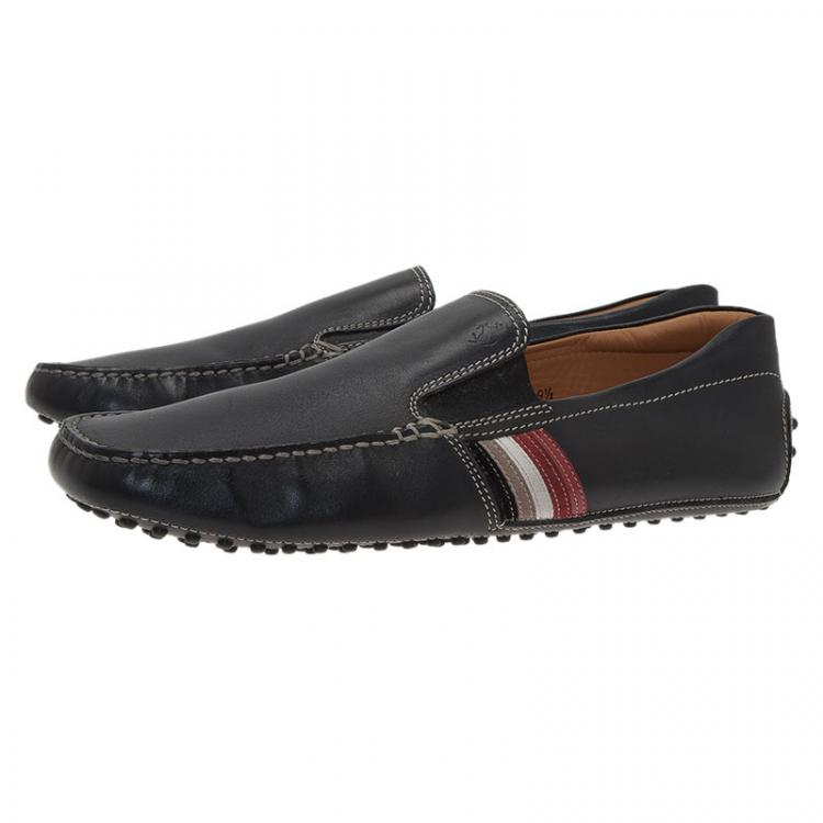 Pre Owned Tod's for Ferrari Black Leather and Suede Striped Loafers Size 43.5
