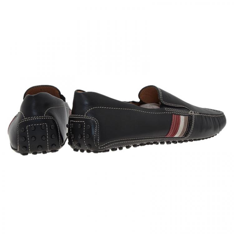 Pre Owned Tod's for Ferrari Black Leather and Suede Striped Loafers Size 43.5
