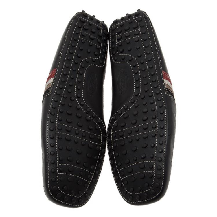 Pre Owned Tod's for Ferrari Black Leather and Suede Striped Loafers Size 43.5