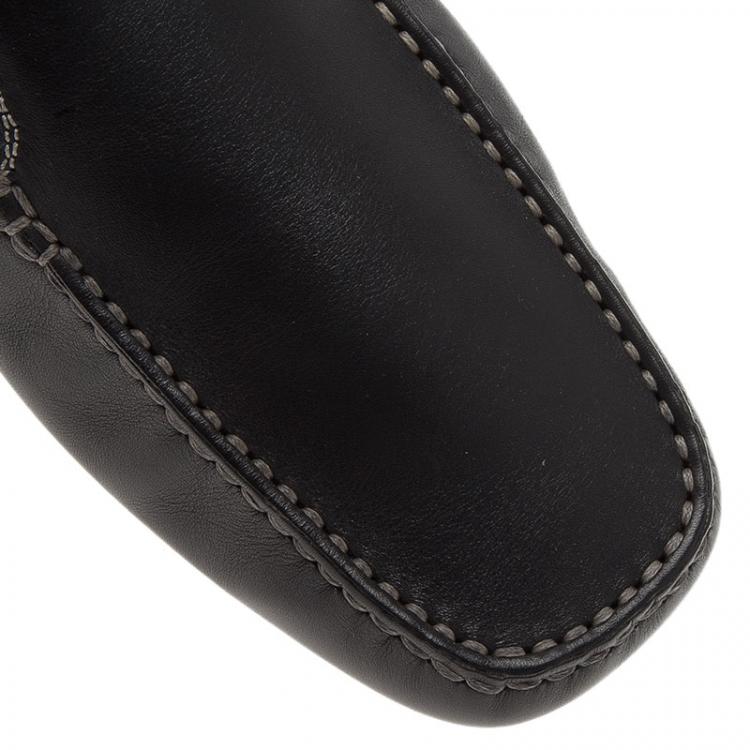 Pre Owned Tod's for Ferrari Black Leather and Suede Striped Loafers Size 43.5