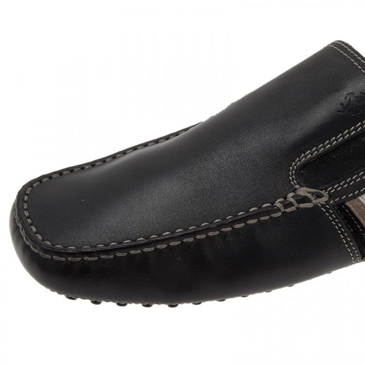 Pre Owned Tod's for Ferrari Black Leather and Suede Striped Loafers Size 43.5