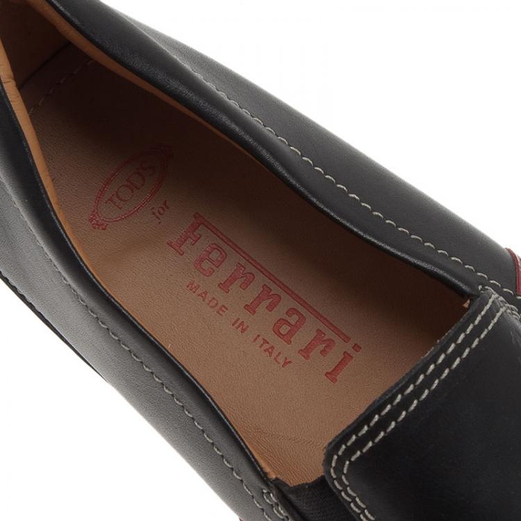 Pre Owned Tod's for Ferrari Black Leather and Suede Striped Loafers Size 43.5