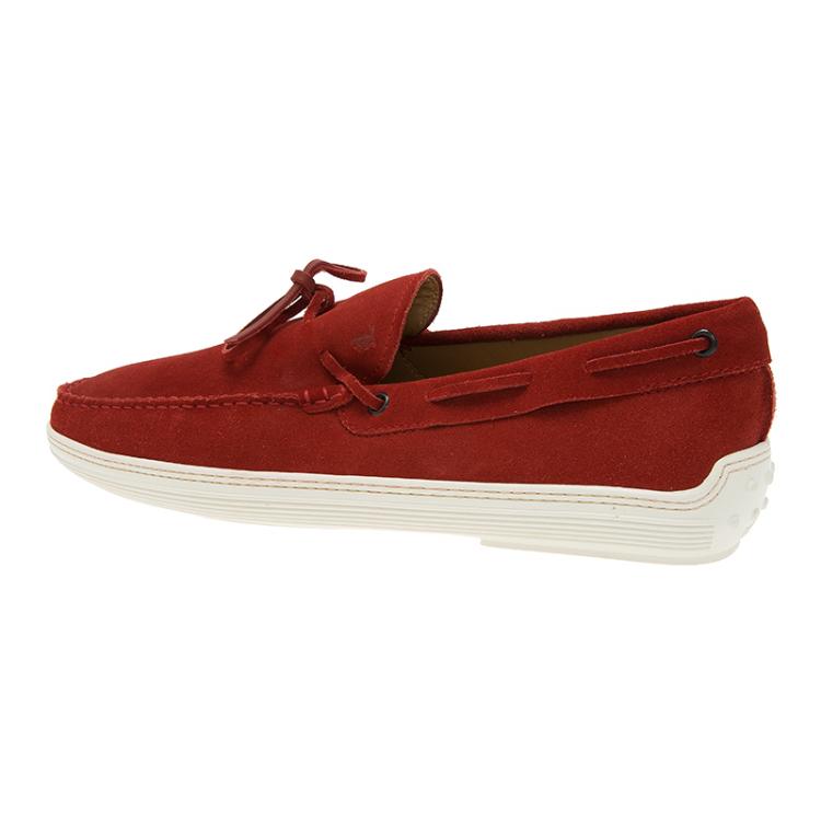 Pre Owned Tod's Red Suede Bow Loafers Size 43.5