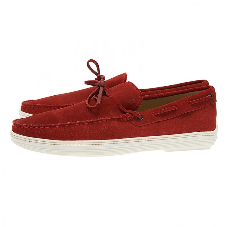 Pre Owned Tod's Red Suede Bow Loafers Size 43.5