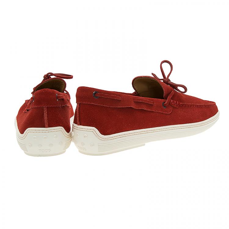 Pre Owned Tod's Red Suede Bow Loafers Size 43.5
