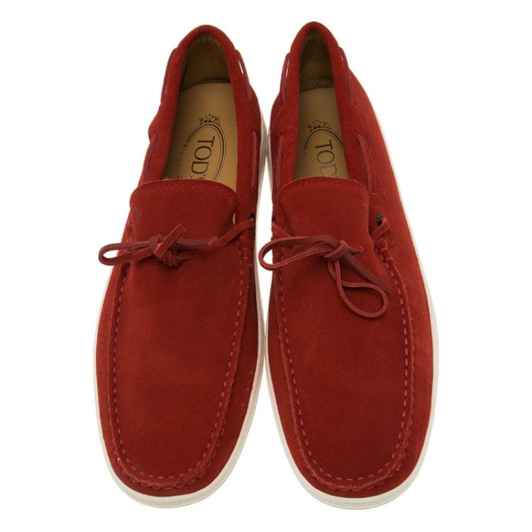 Pre Owned Tod's Red Suede Bow Loafers Size 43.5