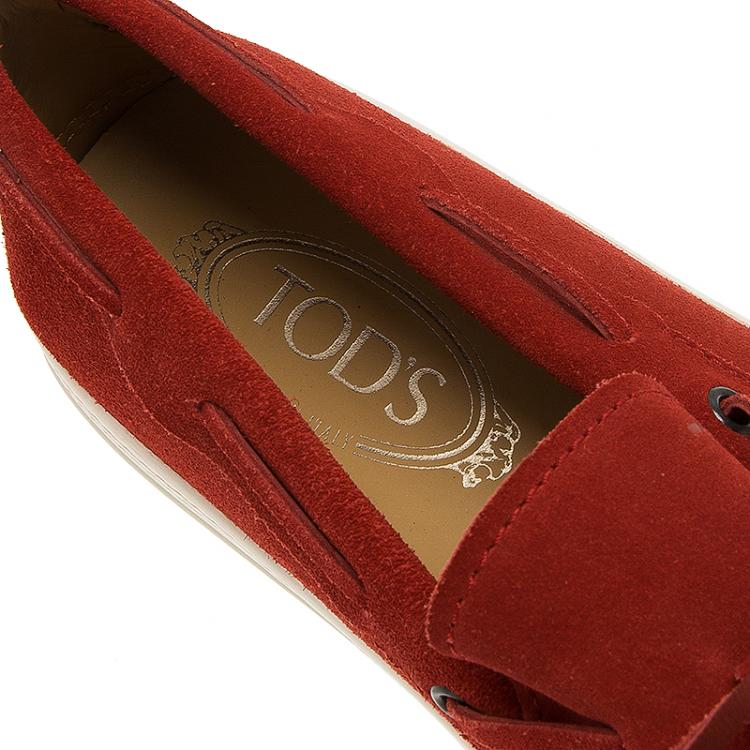 Pre Owned Tod's Red Suede Bow Loafers Size 43.5