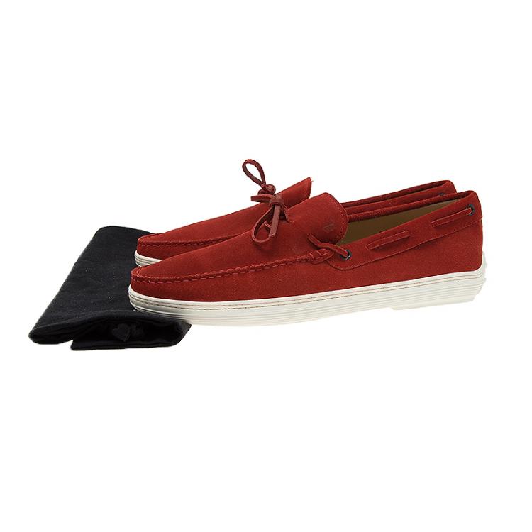 Pre Owned Tod's Red Suede Bow Loafers Size 43.5