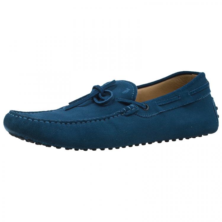 Pre Owned Tod's Blue Suede Bow Loafers Size 44