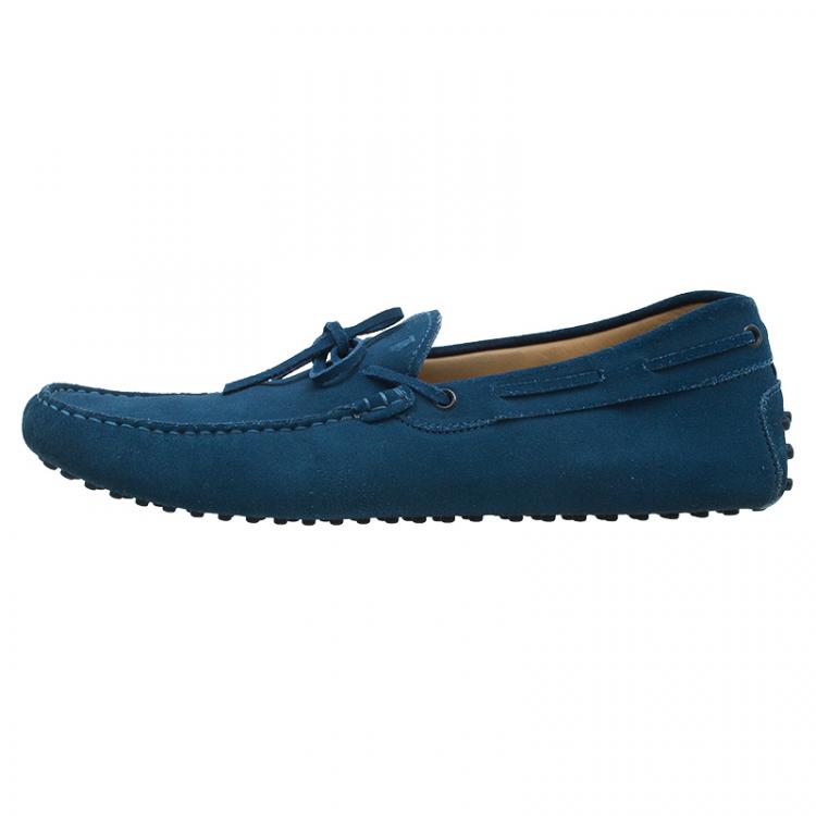 Pre Owned Tod's Blue Suede Bow Loafers Size 44