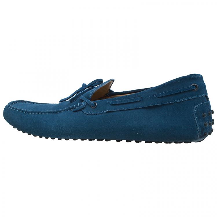 Pre Owned Tod's Blue Suede Bow Loafers Size 44