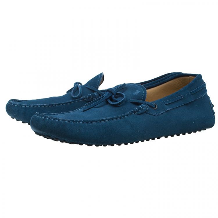 Pre Owned Tod's Blue Suede Bow Loafers Size 44