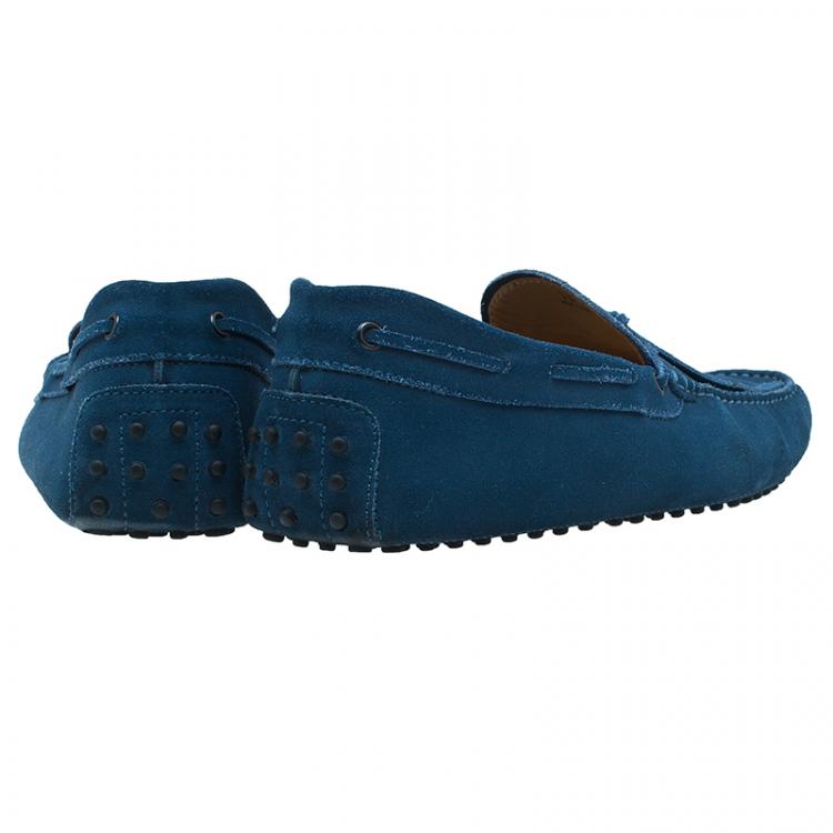 Pre Owned Tod's Blue Suede Bow Loafers Size 44
