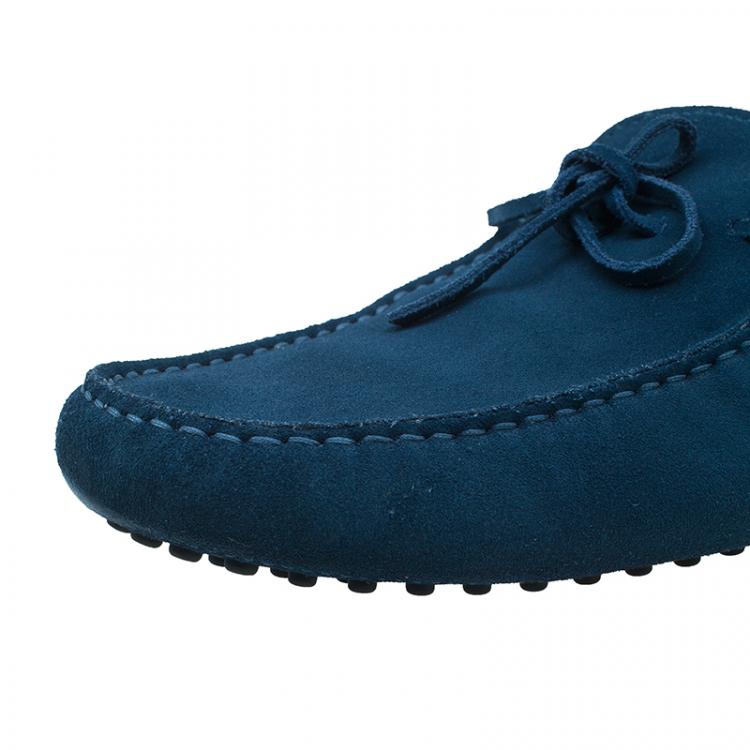 Pre Owned Tod's Blue Suede Bow Loafers Size 44