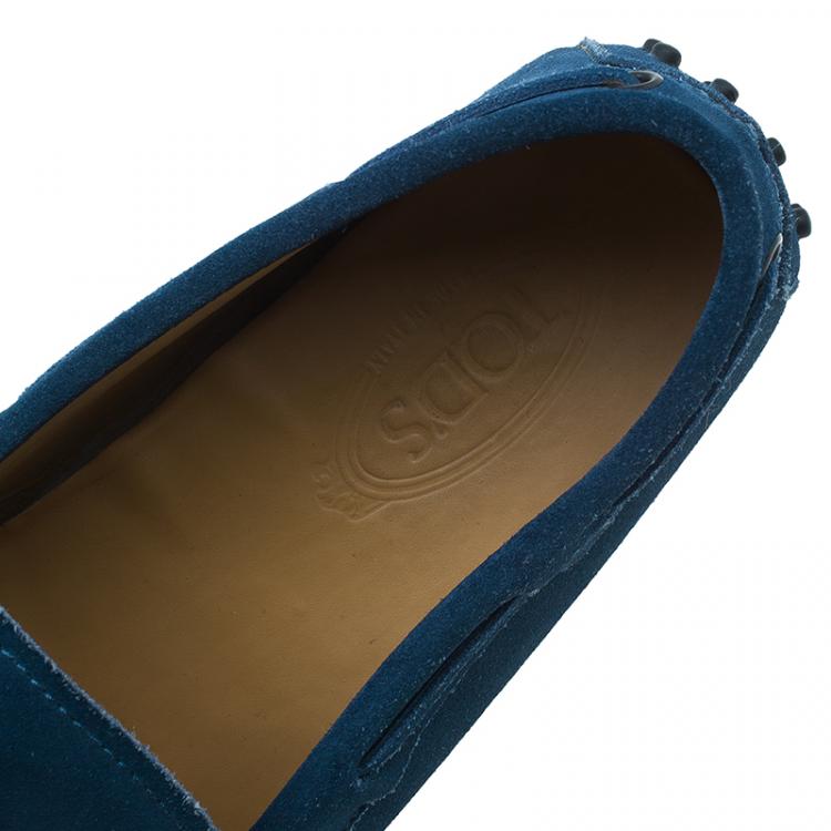 Pre Owned Tod's Blue Suede Bow Loafers Size 44