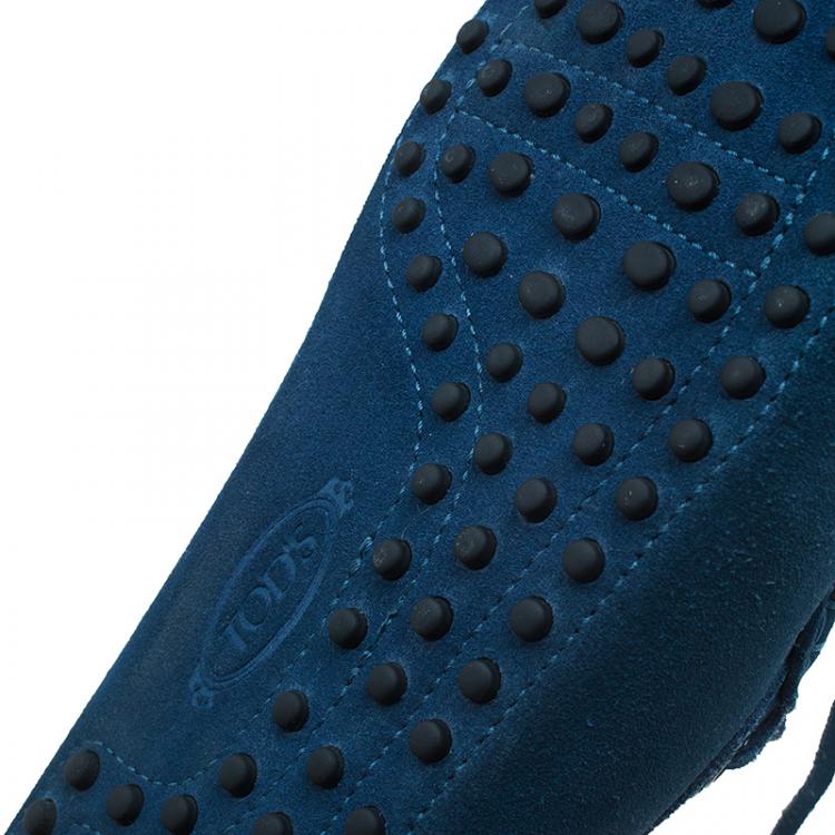 Pre Owned Tod's Blue Suede Bow Loafers Size 44
