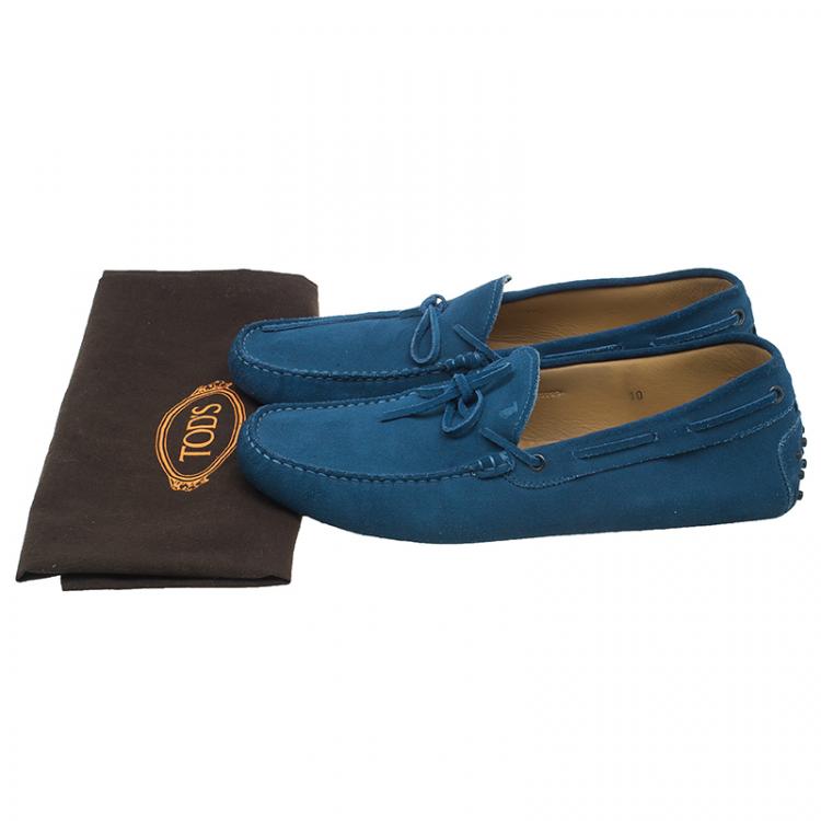 Pre Owned Tod's Blue Suede Bow Loafers Size 44