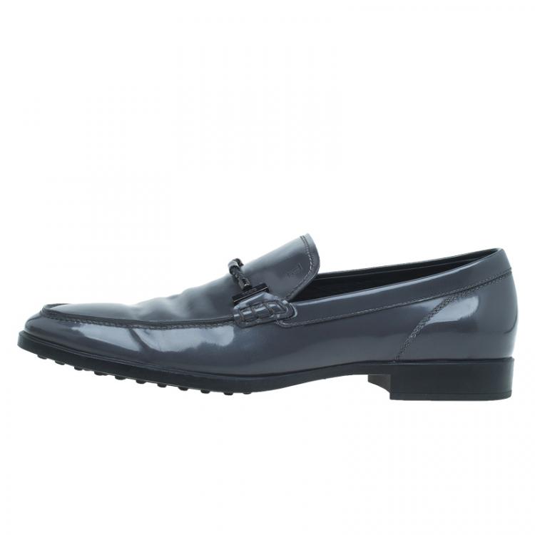 Pre Owned Tod's Grey Patent Loafers Size 45