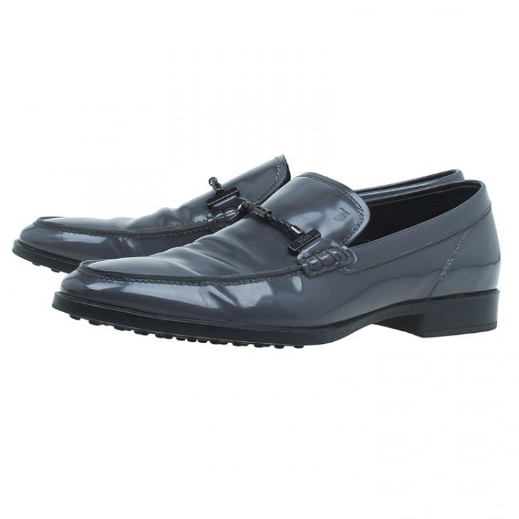 Pre Owned Tod's Grey Patent Loafers Size 45