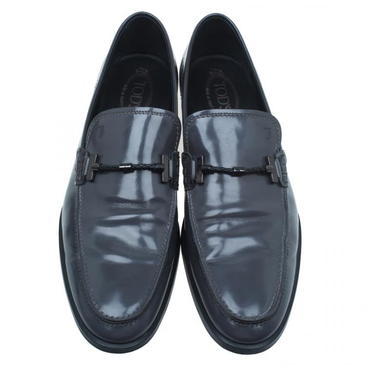 Pre Owned Tod's Grey Patent Loafers Size 45