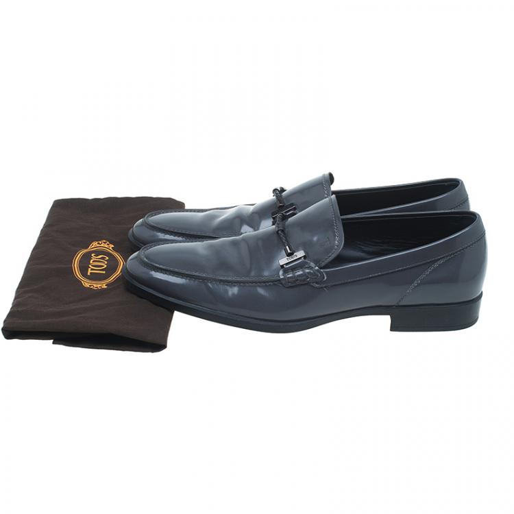 Pre Owned Tod's Grey Patent Loafers Size 45