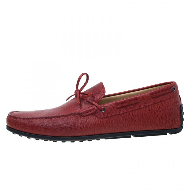 Pre Owned Tod's Red Leather Bow Loafers Size 43