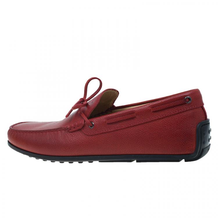 Pre Owned Tod's Red Leather Bow Loafers Size 43