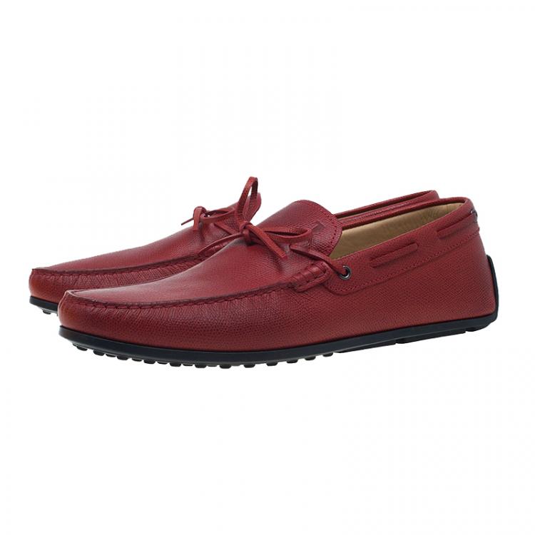 Pre Owned Tod's Red Leather Bow Loafers Size 43
