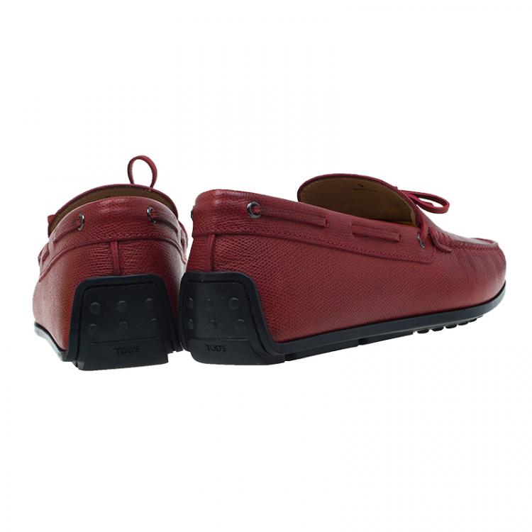 Pre Owned Tod's Red Leather Bow Loafers Size 43