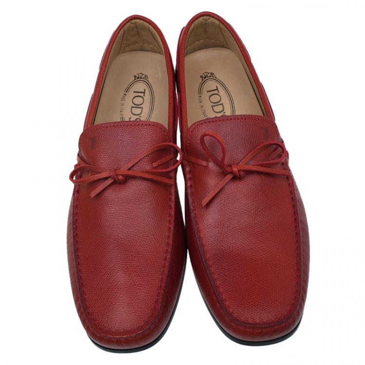 Pre Owned Tod's Red Leather Bow Loafers Size 43