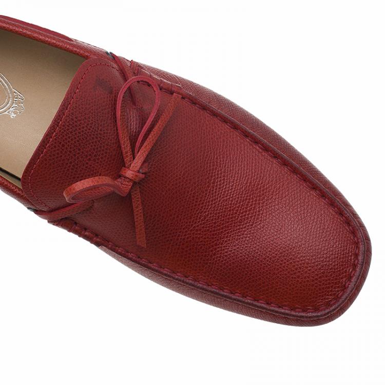Pre Owned Tod's Red Leather Bow Loafers Size 43