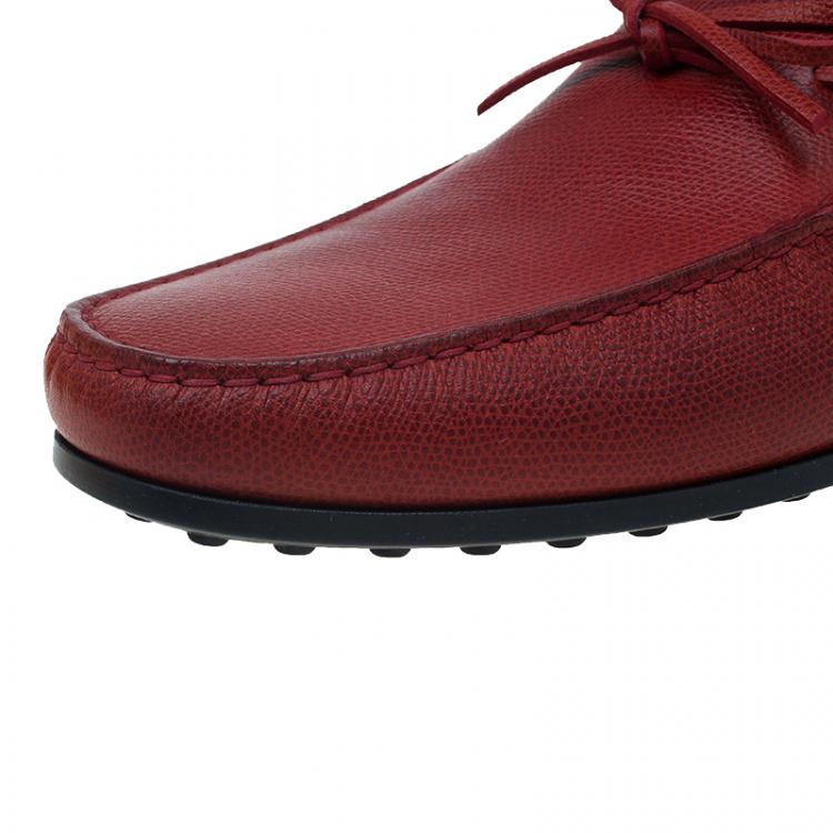 Pre Owned Tod's Red Leather Bow Loafers Size 43