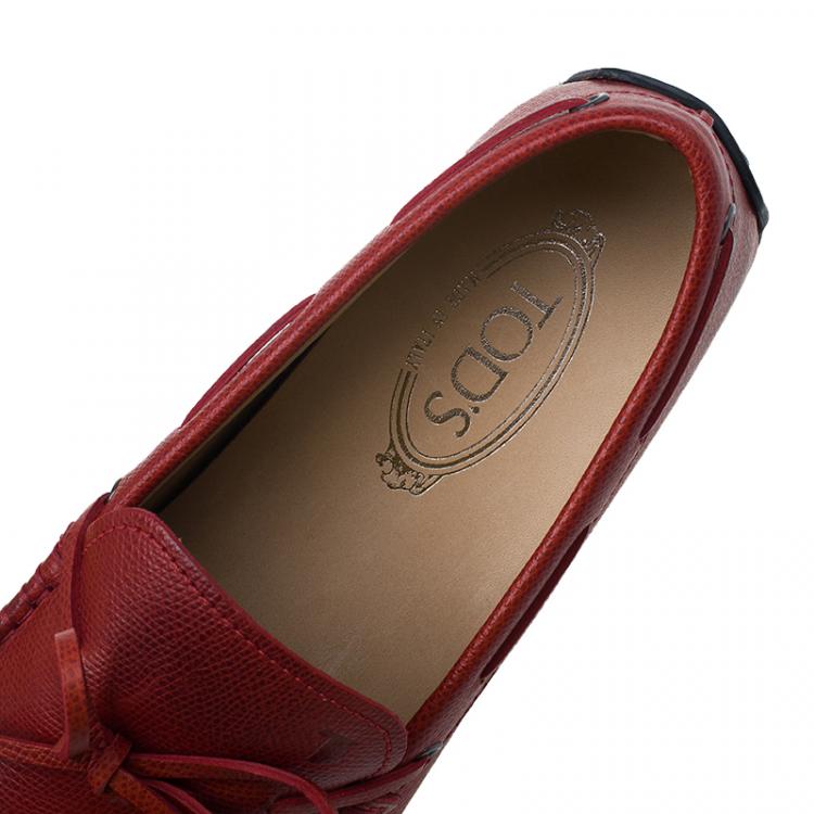 Pre Owned Tod's Red Leather Bow Loafers Size 43