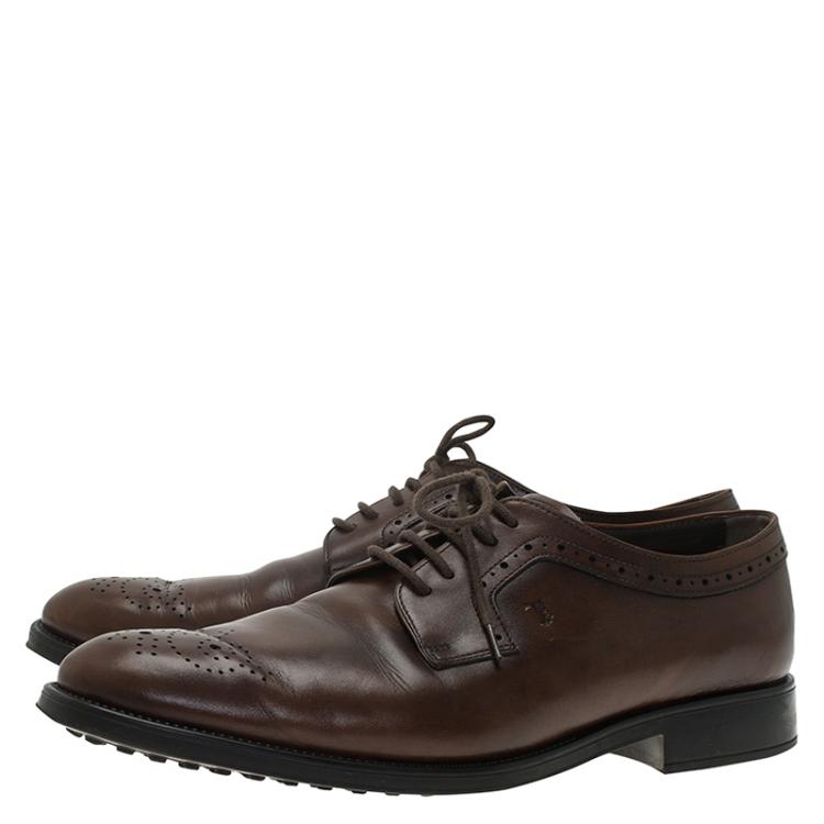 Pre Owned Tod's Brown Leather Brogue Lace Up Oxfords Size 43